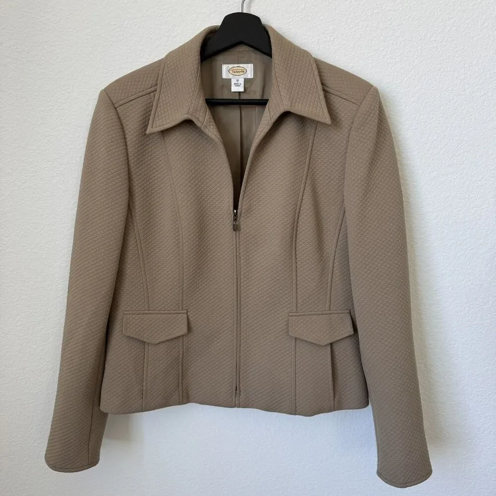 Talbots Women's Quilted Zip-Front Jacket in a classic Tan/Camel color, Size‎ 12